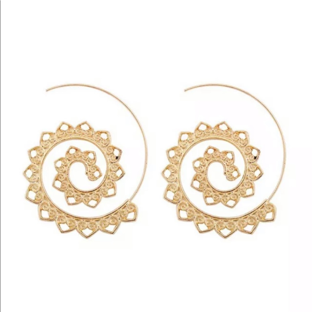 New Yellow Gold Sun Sunflower Sun Hoop Earrings - Picture 2 of 4